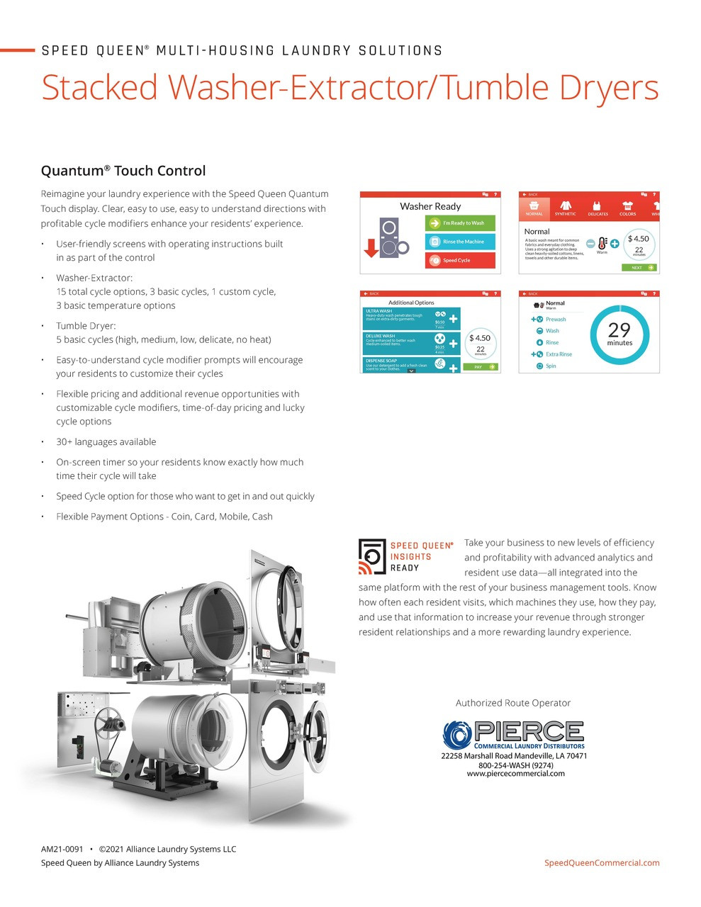 Speed Queen Commercial Multi-Housing Stacked Washer-Extractor/Tumble Dryers With Quantum Touch Controls