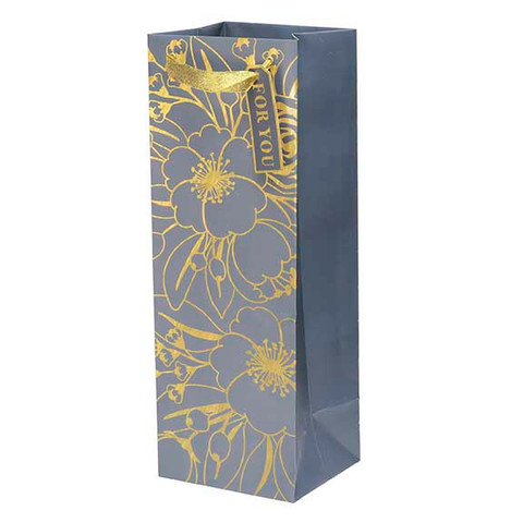 Embellished Bottle Gift Bag - Gold Floral