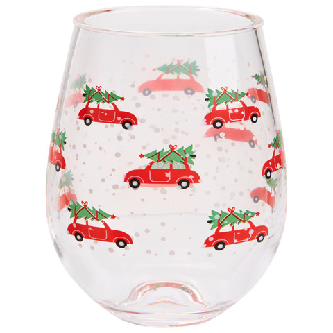 Stemless Acrylic Wine Glass - Red Car