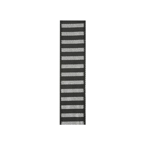 Offray Stripe Spirit Wired Edge Ribbon BlackSilver