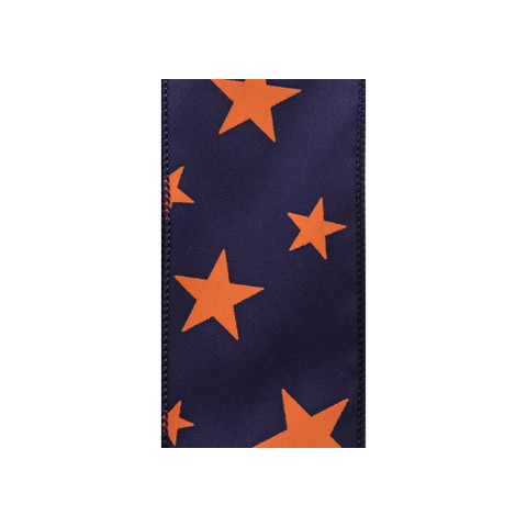 Offray Star Spirit Wired Edge Ribbon OrangeNavy