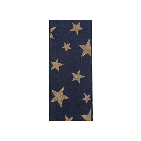 Offray Star Spirit Wired Edge Ribbon NavyGold