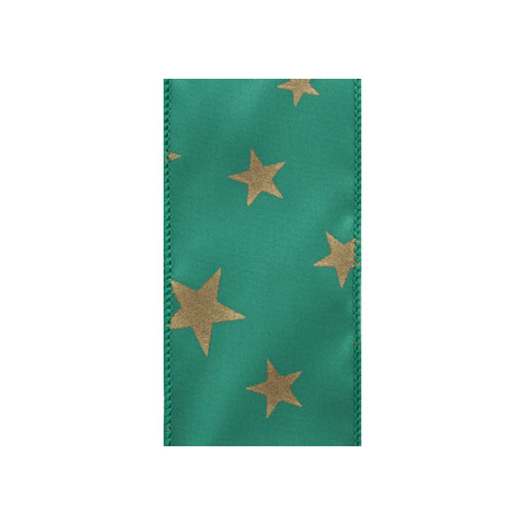 Offray Star Spirit Wired Edge Ribbon GoldEmerald
