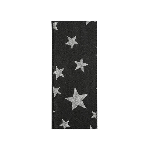 Offray Star Spirit Wired Edge Ribbon BlackSilver