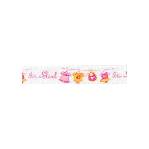 Offray Clothesline Pattern Ribbon Pink
