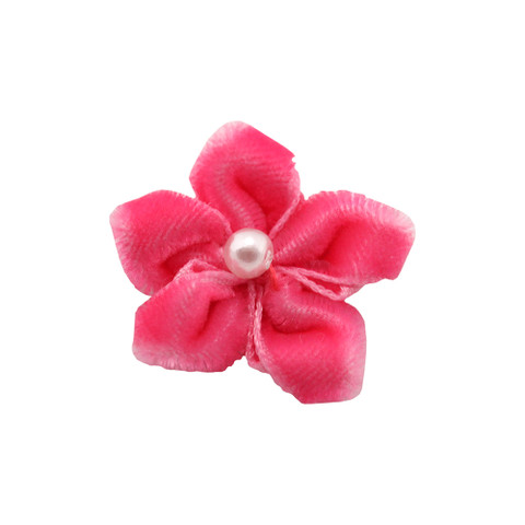 Velvet Ribbon Flower with Pearl Hot Pink