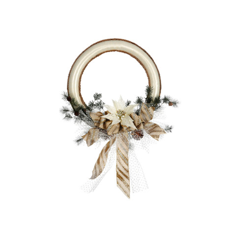 Handmade White Poinsettia Satin and Luxury Ribbon Wreath with Faux Foliage Antique White