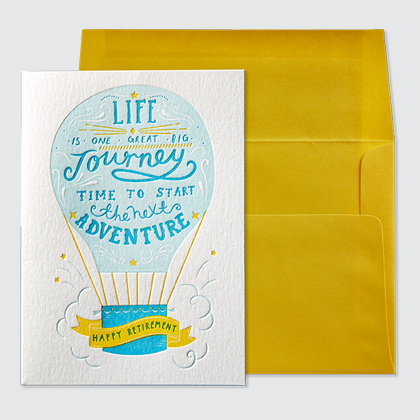 NIQUEA.D Hot Air Balloon Retirement Card with yellow envelope NIQUEA.D Hot Air Balloon Retirement Card with yellow envelope