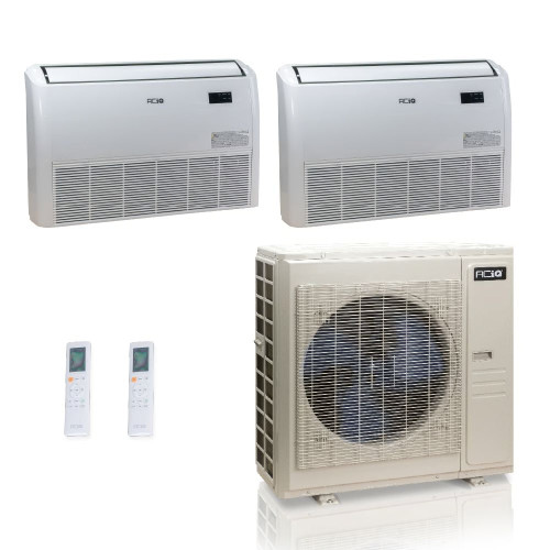 48,000 BTU ACiQ Standard 24 SEER2 Dual Zone Floor Mount Mini Split Heat Pump System - R454B | 230V - 18 + 24 - ES-48Z-M6C / ACIQ-18FM-HH-MD / ACIQ-24FM-HH-MD  Mini Split Systems Direct