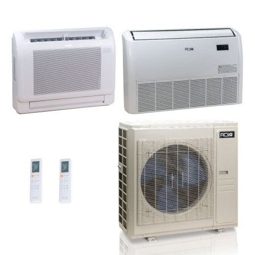 48,000 BTU ACiQ Standard 24 SEER2 Dual Zone Floor Mount Mini Split Heat Pump System - R454B | 230V - 9 + 24 - ES-48Z-M6C / ACIQ-09FM-HH-MD / ACIQ-24FM-HH-MD  Mini Split Systems Direct