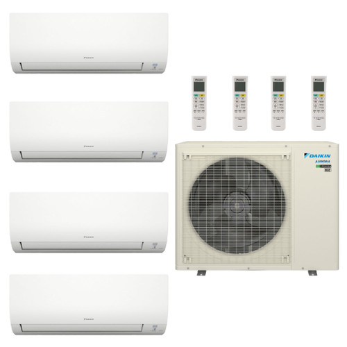 36,000 BTU 20 SEER2 Daikin 4 Zone Ductless Hyper Heat Mini Split Heat Pump System - 9K-9K-12K-15K - 4MXT36AVJU9 - (2) FTXV09AVJU9 - FTXV12AVJU9 - FTXV15AVJU9  Mini Split Systems Direct