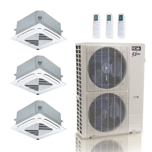 55,000 BTU 22.2 SEER2 ACiQ Extreme 3-Zone Ceiling Cassette Mini Split System | R454B | 230v - 9+12+18 - ACiQ-55Z-HH-M6C / ACIQ-09CC / ACIQ-12CC / ACIQ-18CC  Mini Split Systems Direct