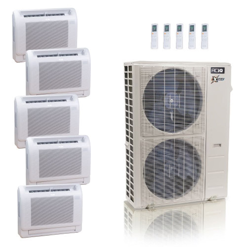 55,000 BTU ACiQ Extreme 22.2 SEER2 5 Zone Floor Mount Mini Split Heat Pump System - R454B | 230V - 9 + 9 + 9 + 9 + 12 - ACIQ-55Z-HH-M6C / ACIQ-09FM-HH-MD-4 / ACIQ-12FM-HH-MD  Mini Split Systems Direct