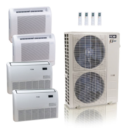 55,000 BTU ACIQ Extreme 22.2 SEER2 Quad Zone Floor Mount Mini Split Heat Pump System - R454B | 230V - 12 + 12 + 18 + 24 - ACIQ-55Z-HH-M6C / ACIQ-12FM-2 / ACIQ-18FM / ACIQ-24FM  Mini Split Systems Direct