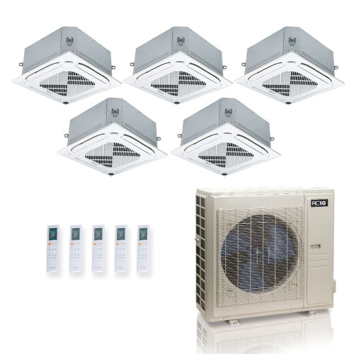 55,000 BTU ACiQ Standard 22 SEER2 5 Zone Ceiling Cassette Mini Split Heat Pump System - R454B | 230V - 9 + 9 + 9 + 9 + 12 - ES-55Z-M6C / ACIQ-09CC-HH-MC-4 / ACIQ-12CC-HH-MC  Mini Split Systems Direct