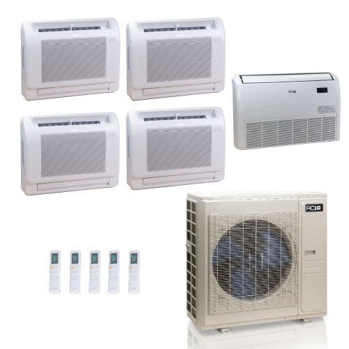 55,000 BTU ACiQ Standard 22 SEER2 5 Zone Floor Mount Mini Split Heat Pump System - R454B | 230V - 12 + 12 + 12 + 12 + 24 - ES-55Z-M6C / ACIQ-12FM-HH-MD-4 / ACIQ-24FM-HH-MD  Mini Split Systems Direct