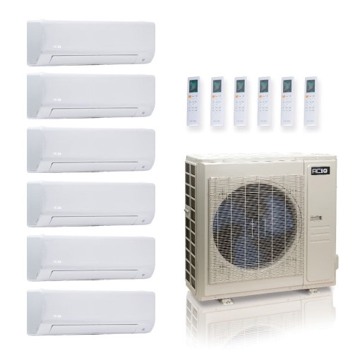 55,000 BTU ACIQ Standard 22 SEER2 6 Zone Wall Mount Mini Split Heat Pump System - R454B | 230V - 6 + 6 + 9 + 9 + 12 + 18 - ES-55Z-M6C / ACIQ-06W-2 / ACIQ-09W-2 / ACIQ-12W / ACIQ-18W  Mini Split Systems Direct