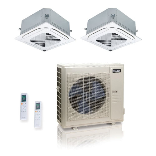 48,000 BTU ACiQ Standard 24 SEER2 Dual Zone Ceiling Cassette Mini Split Heat Pump System - R454B | 230V - 12 + 24 - ES-48Z-M6C / ACIQ-12CC-HH-MC / ACIQ-24CC-HH-MC  Mini Split Systems Direct