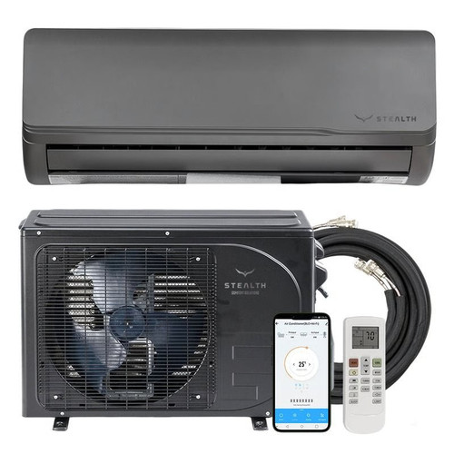 12,000 BTU 22.5 SEER Stealth Solar Ready Single Zone Wall Mount Mini Split System w/ 16ft Line Set R32 | 115V - S-12W-ACDC230 / S-12Z-ACDC230  Mini Split Systems Direct