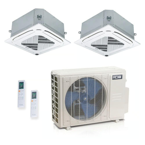 18,000 BTU 25.1 SEER2 ACiQ Standard 2-Zone Ceiling Cassette Mini Split System | R454B | 230v - 12+12 - ES-18Z-M3C / ACIQ-12CC-HH-MC-2  Mini Split Systems Direct