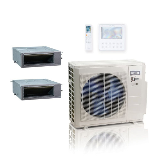 18,000 BTU ACiQ Extreme 20 SEER2 Dual Zone Concealed Duct Mini Split Heat Pump System - R454B | 230V - 12 + 12 - ACiQ-18Z-HH-M3C / ACIQ-12CD-HH-MC-2  Mini Split Systems Direct