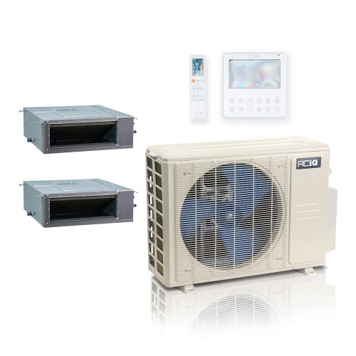 18,000 BTU ACiQ Standard 20 SEER2 Dual Zone Concealed Duct Mini Split Heat Pump System - R454B | 230V - 9 + 9 - ES-18Z-M3C / ACIQ-09CD-HH-MC-2  Mini Split Systems Direct