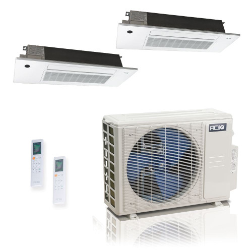 18,000 BTU ACiQ Standard 25.1 SEER2 Dual Zone Slim Ceiling Casette Mini Split Heat Pump System - R454B | 230V - 6 + 6 - ES-18Z-M3C / SCC-06-HH-MB-2  Mini Split Systems Direct