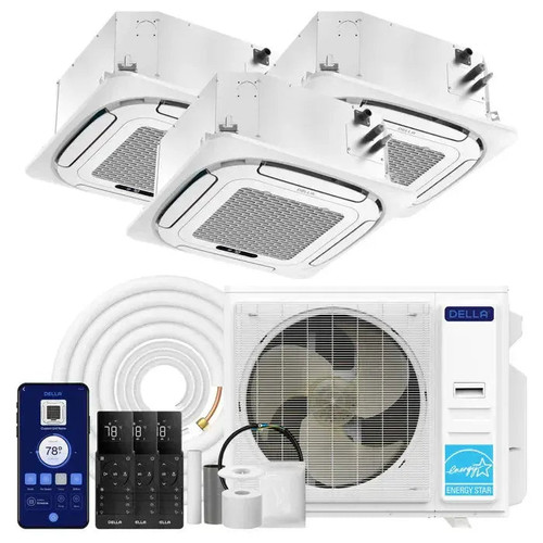 DELLA 42000 BTU Tri-Zone Ceiling Cassette Mini Split AC (9K+9K+24K) - Up to 2300 Sq.Ft.