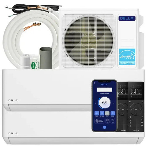 Della Optima Series 18000 BTU Dual Zone Mini Split AC with R-454B (9K+9K) – Up to 800 Sq.Ft.