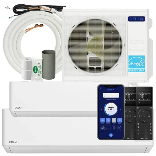 Della Optima Series 27000 BTU Dual Zone Mini Split AC with R-454B (9K+18K) – Up to 1400 Sq.Ft.