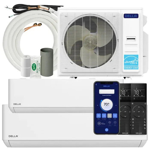 Della Optima Series 35000 BTU Dual Zone Mini Split AC with R-454B (18K+24K) – Up to 2500 Sq.Ft.