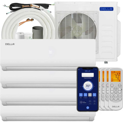 DELLA Versa Series 36000 BTU Quad-Zone Mini Split AC 9K+9K+9K+9K Up to 1600 Sq.Ft. / 16 ft. + 25 ft. + 50 ft.  + 50 ft. Installation Kits Included - 36K+Q9999+16+25+50+50  Mini Split Systems Direct