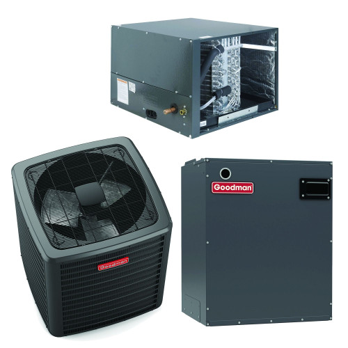 Goodman 1.5 Ton 15.2 SEER2 R-32 Horizontal Heat Pump System (1,200 CFM) - GLZS5BA1810 - CHPTA1822B3 - MBVB12BP1X00A  Mini Split Systems Direct