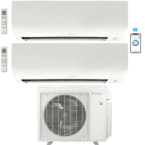 2 - Zone - 24,000 BTU 21 SEER2 Daikin MXM Series Wall Mounted Ductless Mini Split Heat Pump Air Conditioner System 15K + 15K - 230V | R32 | Wi-Fi Enabled