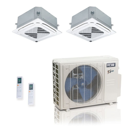 27,000 BTU ACiQ Extreme 23 SEER2 Dual Zone Ceiling Cassette Mini Split Heat Pump System - R454B | 230V - 9 + 24 - ACiQ-27Z-HH-M4C / ACIQ-09CC / ACIQ-24CC  Mini Split Systems Direct