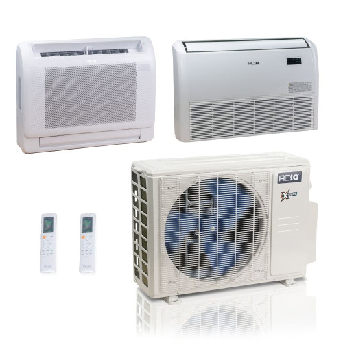 27,000 BTU ACiQ Extreme 23 SEER2 Dual Zone Floor Mount Mini Split Heat Pump System - R454B | 230V - 9 + 18 - ACiQ-27Z-HH-M4C / ACIQ-09FM / ACIQ-18FM  Mini Split Systems Direct