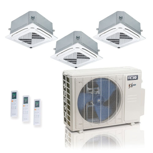27,000 BTU ACiQ Extreme 23 SEER2 Tri Zone Ceiling Cassette Mini Split Heat Pump System - R454B | 230V - 9 + 12 + 12 - ACiQ-27Z-HH-M4C / ACIQ-09CC / ACIQ-12CC-2  Mini Split Systems Direct