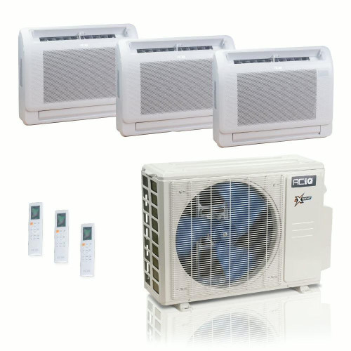 27,000 BTU ACIQ Extreme 23 SEER2 Tri Zone Floor Mount Mini Split Heat Pump System - R454B | 230V - 9 + 9 + 9 - ACIQ-27Z-HH-M4C / ACIQ-09FM-HH-MD-3  Mini Split Systems Direct