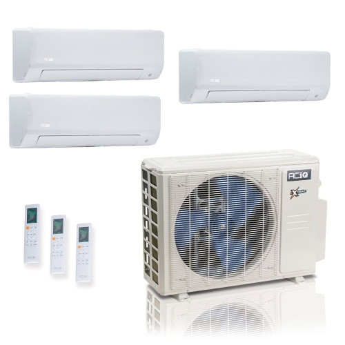 27,000 BTU ACiQ Extreme 23 SEER2 Tri Zone Wall Mount Mini Split Heat Pump System - R454B | 230V - 9 + 9 + 12 - ACiQ-27Z-HH-M4C / ACIQ-09W-2 / ACIQ-12W  Mini Split Systems Direct
