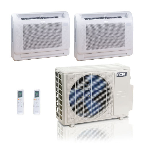 27,000 BTU ACiQ Standard 25 SEER2 Dual Zone Floor Mount Mini Split Heat Pump System - R454B | 230V - 12 + 12 - ES-27Z-M4C / ACIQ-12FM-HH-MD-2  Mini Split Systems Direct