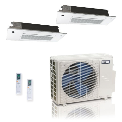 27,000 BTU ACiQ Standard 25 SEER2 Dual Zone Slim Ceiling Casette Mini Split Heat Pump System - R454B | 230V - 12 + 12 - ES-27Z-M4C / SCC-12-HH-MB-2  Mini Split Systems Direct