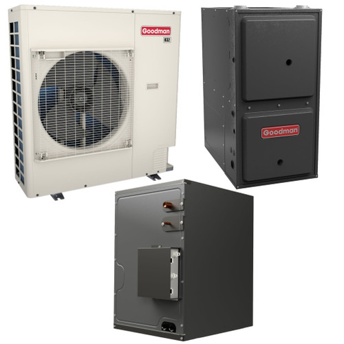 Goodman 4 Ton 17.0 SEER2 8.2 HSPF2 R-32 Dual Fuel System - Communicating (GZV6SA4810 | CAPEA4830D3 | GCVC961205DN) with 24½" Cabinet Width Upflow/Downflow Cased Coil and 120,000 BTU/h Downflow/Horizontal Two-Stage Variable-Speed ECM Natural Gas Furna