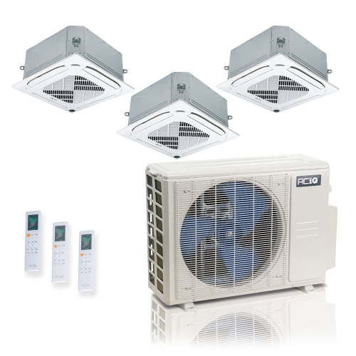 36,000 BTU 24 SEER2 ACiQ Standard 3-Zone Ceiling Cassette Mini Split System | R454B | 230v - 9+9+18 - ES-36Z-M5C / ACIQ-09CC-HH-MC-2 / ACIQ-18CC-HH-MC  Mini Split Systems Direct