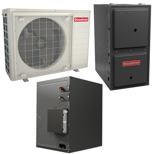 Goodman 2 Ton 19.0 SEER2 R-32 Dual Fuel System | GZV7SA2410 | GCVM971005CN | CHPEA3026C3 | Communicating | 26" Cabinet Width Horizontal Coil | 100,000 BTU/h Downflow/Horizontal Modulating Variable-Speed ECM Natural Gas Furnace
