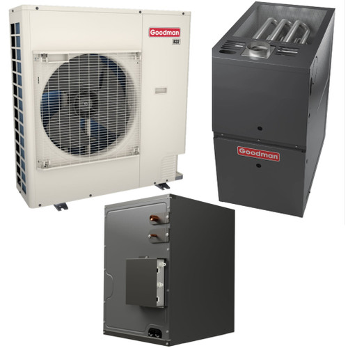 Goodman | 3.5 Ton | 17.0 SEER2 | R-32 | Dual Fuel System | GZV7SA4210 | CHPEA4830D3 | GCVC800805CX | 30" Cabinet Width | Horizontal | Coil | 80,000 BTU | Downflow/Horizontal | Two-Stage Gas Valve | Variable-Speed ECM | Low NOx | Furnace | Communicati