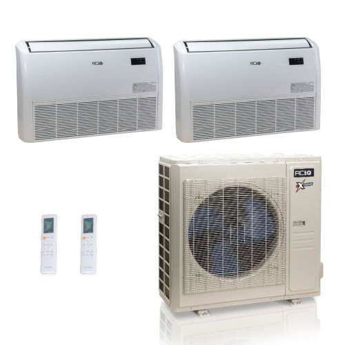 36,000 BTU ACiQ Extreme 23 SEER2 Dual Zone Floor Mount Mini Split Heat Pump System - R454B | 230V - 18 + 24 - ACiQ-36Z-HH-M5C / ACIQ-18FM-HH-MD / ACIQ-24FM-HH-MD  Mini Split Systems Direct