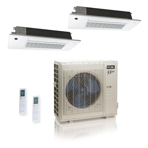 36,000 BTU ACiQ Extreme 23 SEER2 Dual Zone Slim Ceiling Casette Mini Split Heat Pump System - R454B | 230V - 9 + 18 - ACiQ-36Z-HH-M5C / SCC-09-HH-MB / SCC-18-HH-MB  Mini Split Systems Direct