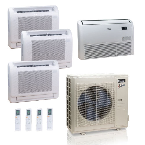 36,000 BTU ACIQ Extreme 23 SEER2 Quad Zone Floor Mount Mini Split Heat Pump System - R454B | 230V - 9 + 9 + 9 + 18 - ACIQ-36Z-HH-M5C / ACIQ-09FM-HH-MD-3 / ACIQ-18FM-HH-MD  Mini Split Systems Direct