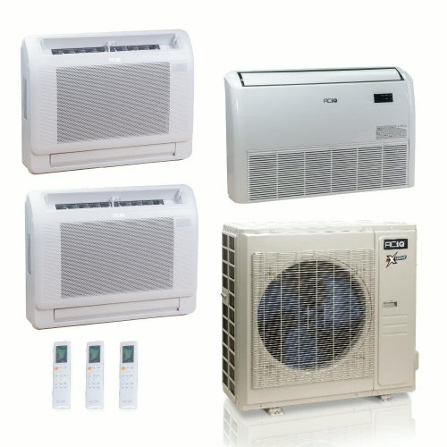 36,000 BTU ACIQ Extreme 23 SEER2 Tri Zone Floor Mount Mini Split Heat Pump System - R454B | 230V - 9 + 12 + 18 - ACIQ-36Z-HH-M5C / ACIQ-09FM / ACIQ-12FM / ACIQ-18FM  Mini Split Systems Direct