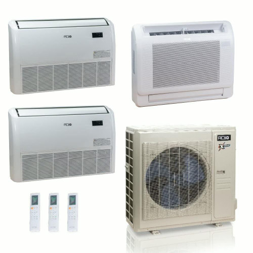 36,000 BTU ACIQ Extreme 23 SEER2 Tri Zone Floor Mount Mini Split Heat Pump System - R454B | 230V - 12 + 18 + 18 - ACIQ-36Z-HH-M5C / ACIQ-12FM-HH-MD / ACIQ-18FM-HH-MD-2  Mini Split Systems Direct